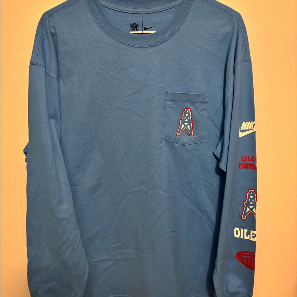Nike Houston Oilers NFL Blue Long Sleeve Tee with Sleeve Graphics